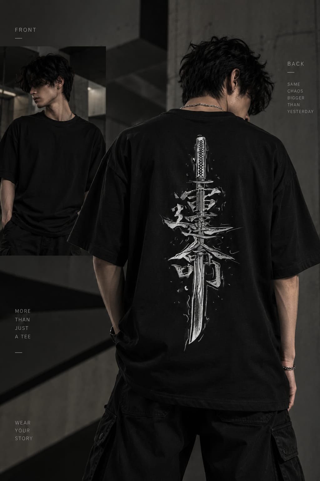 Katana Calligraphy Back-Print Oversized Heavyweight T-Shirt