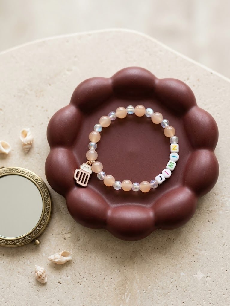 Handmade BTS Jimin Beaded Peach & Crystal Bracelet